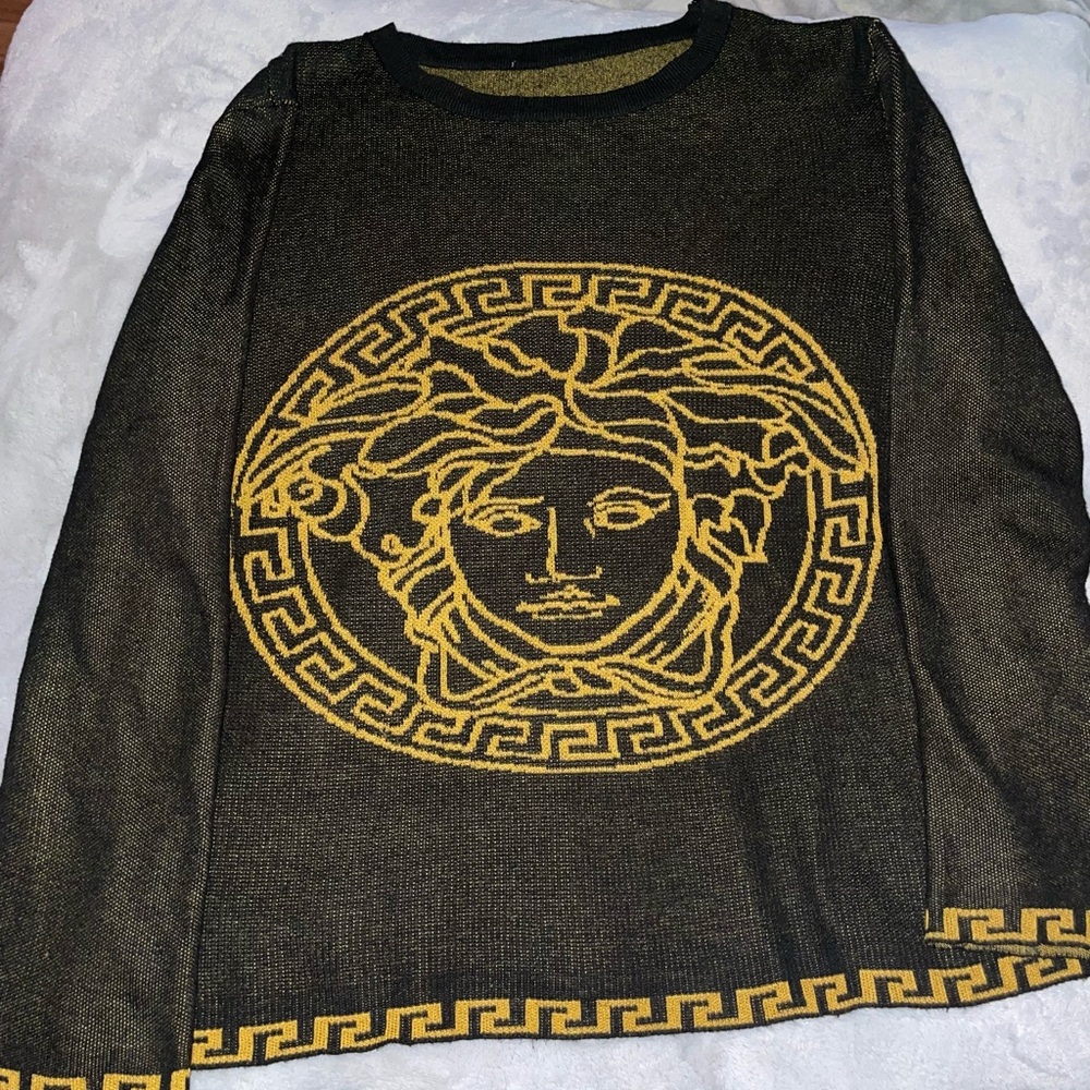 Versace Black and Gold Medusa Knit Top
